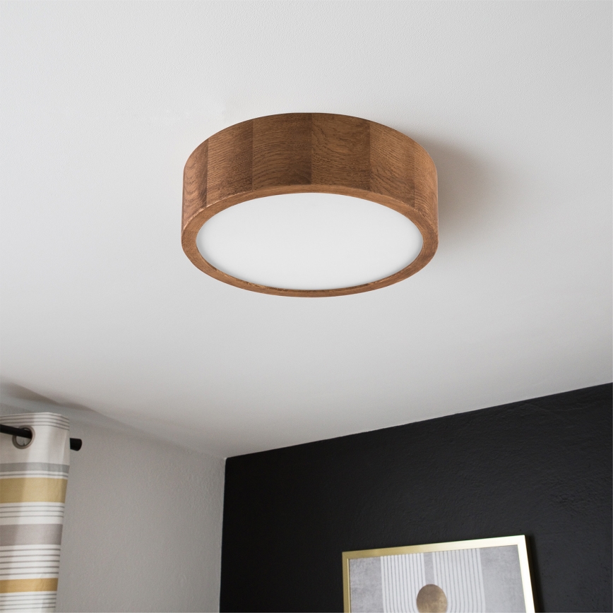 Brilagi - LED RGBW dimbaar plafondlamp CARVALHO 1xE27/9W/230V 2700–6500K Wi‑Fi eiken Ø 27,5 cm