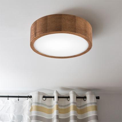 Brilagi - LED RGBW dimbaar plafondlamp CARVALHO 1xE27/9W/230V 2700–6500K Wi‑Fi eiken Ø 27,5 cm