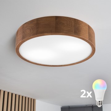 Brilagi - LED RGBW dimbare plafondlamp CARVALHO 2xE27/9W/230V 2700–6500K Wi‑Fi eiken Ø 37,5 cm