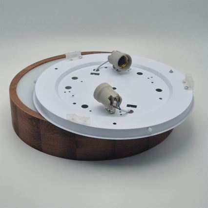 Brilagi - LED RGBW dimbare plafondlamp CARVALHO 2xE27/9W/230V 2700–6500K Wi‑Fi eiken Ø 37,5 cm