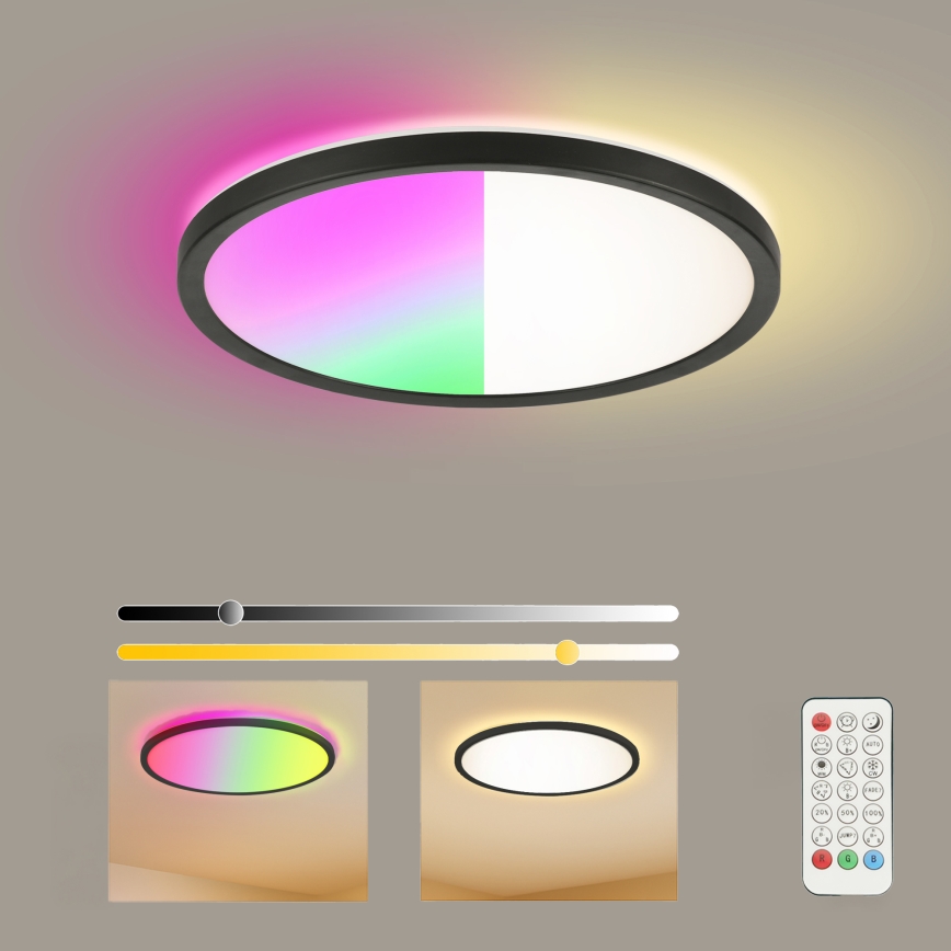 Brilagi - LED RGBW dimbare plafondlamp ULTRA SLIM LED/18W/230V 2700-6500K Ø 30 cm zwart + afstandsbediening