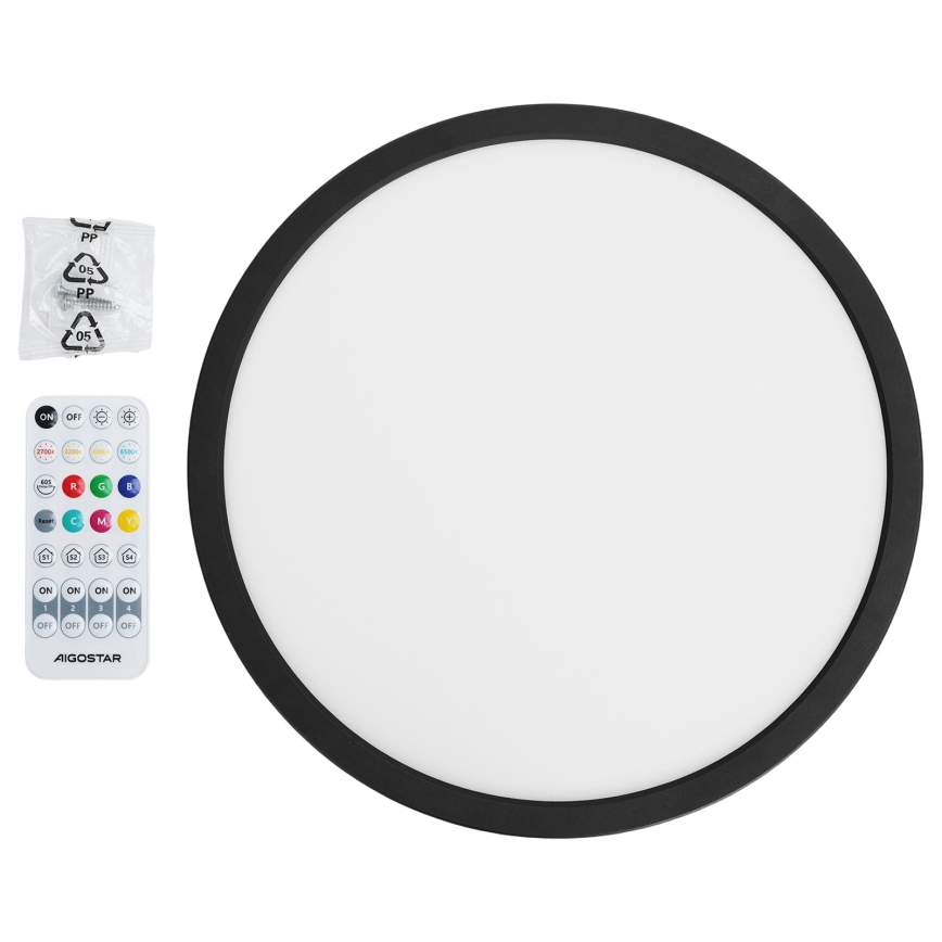 Brilagi - LED RGBW dimbare plafondlamp VIBE, 24 W/230 V, 3000–6500 K, Ø 29 cm, zwart + afstandsbediening