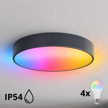 BRILAGI - LED RGBW dimbare plafondlamp voor badkamer CLARE 4xE27/12W/230V Ø 50 cm antraciet IP54