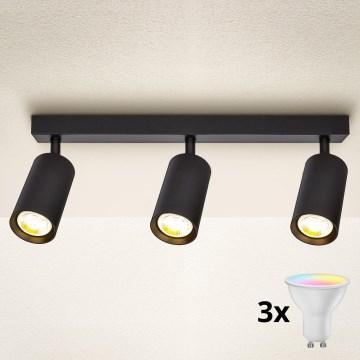 Brilagi - LED RGBW dimbare spot SELE 3x GU10/4,8W/230V 3000K zwart + afstandsbediening
