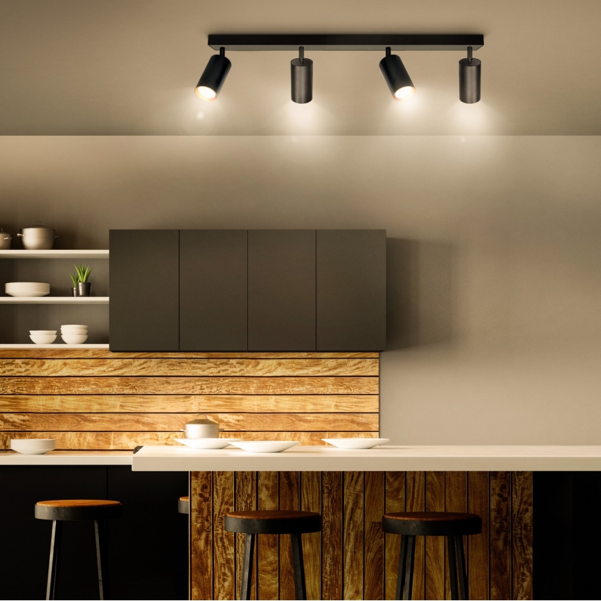 Brilagi - Dimbare LED RGBW spot SELE 4xGU10/4,8W/230V 3000K zwart/goud + afstandsbediening
