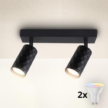 Brilagi - LED RGBW dimbare spot SELE DIAMANT 2xGU10/4,8W/230V 3000K zwart + afstandsbediening