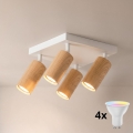 Brilagi - LED RGBW dimbare spot SELE SQUARE 4xGU10/6,5W/230V 2700-6500K wit/eiken decor