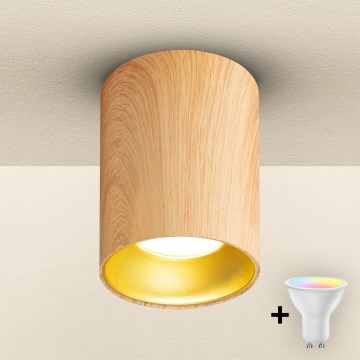 Brilagi - LED RGBW dimbare spot TRINE 1xGU10/4,8W/230V 3000K eikenlook + afstandsbediening