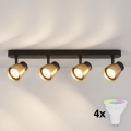 BRILAGI - LED RGBW dimbare spotarmatuur NUGGET 4xGU10/4,8W/230V 3000K zwart/goud + afstandsbediening