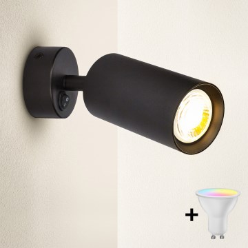 Brilagi - LED RGBW dimbare wandspot met schakelaar SELE 1xGU10/4,8W/230V 3000K zwart + afstandsbediening