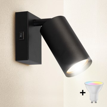 Brilagi - LED RGBW dimbare wandspot met schakelaar SELE 1xGU10/4,8W/230V 3000K zwart + afstandsbediening