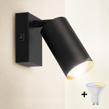 Brilagi - LED RGBW dimbare wandspot met schakelaar SELE 1xGU10/4,8W/230V 3000K zwart/goud + afstandsbediening