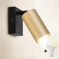 Brilagi - LED RGBW dimbare wandspot met schakelaar SELE 1xGU10/4,8W/230V 3000K zwart/goud + afstandsbediening
