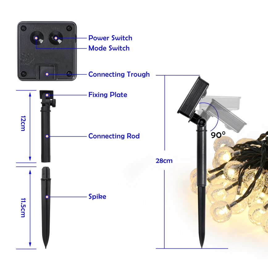 Brilagi - LED Solar Decoratieve lichtsnoer BUBBLE 100xLED/8 Functies 10m IP65 warm wit 600 mAh