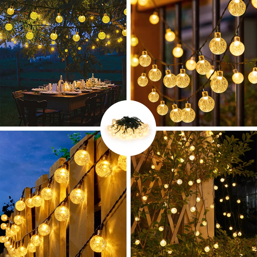 Brilagi - LED Solar Decoratieve lichtsnoer BUBBLE 50xLED/8 Functies 7m IP65 warm wit 600 mAh