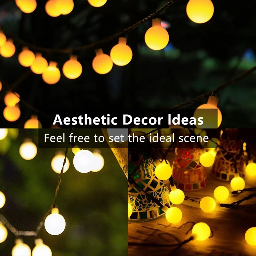 Brilagi - LED Solar Decoratieve lichtsnoer BUBBLE 50xLED/8 Functies 7m IP65 warm wit 600 mAh