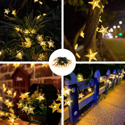 Brilagi - LED Solar Decoratieve lichtsnoer STARS 50xLED/8 Functies 7m IP65 warm wit 600 mAh