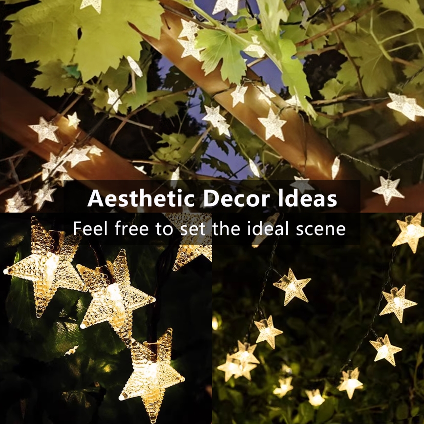 Brilagi - LED Solar Decoratieve lichtsnoer STARS 50xLED/8 Functies 7m IP65 warm wit 600 mAh