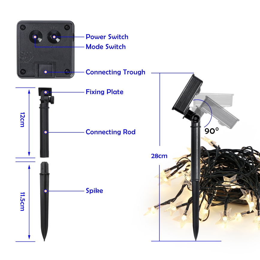 Brilagi - LED Solar Decoratieve lichtsnoer STARS 50xLED/8 Functies 7m IP65 warm wit 600 mAh
