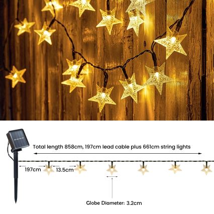 Brilagi - LED Solar Decoratieve lichtsnoer STARS 50xLED/8 Functies 7m IP65 warm wit 600 mAh