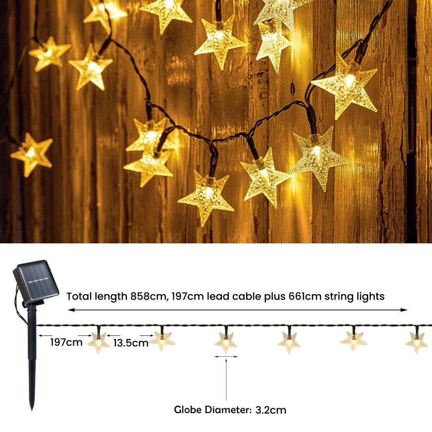 Brilagi - LED Solar Decoratieve lichtsnoer STARS 50xLED/8 Functies 7m IP65 warm wit 600 mAh