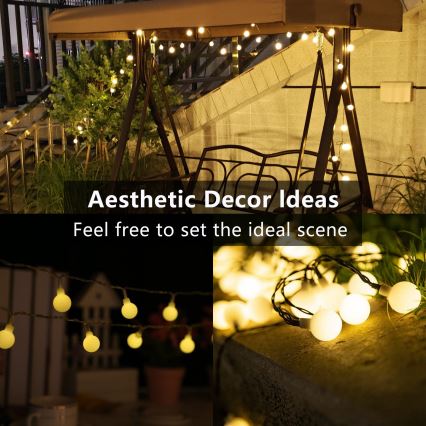 Brilagi - LED Zonnestroom Decoratieve Slinger BUBBLE 200xLED/8 functies 20m IP65 warm wit 800 mAh