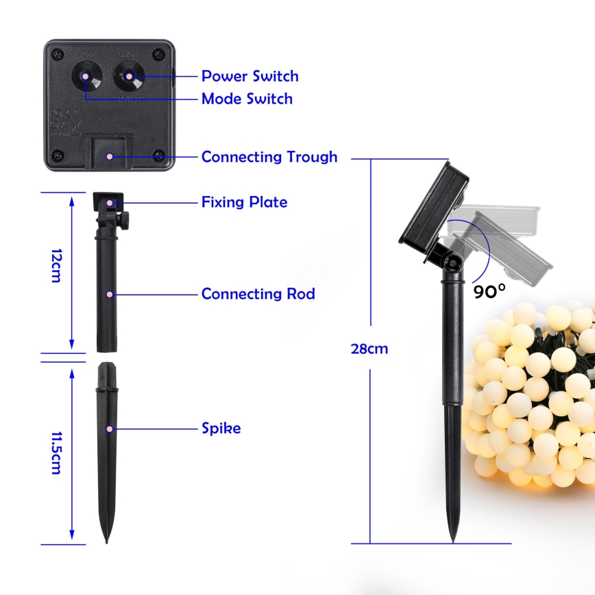Brilagi - LED Zonnestroom Decoratieve Slinger BUBBLE 200xLED/8 functies 20m IP65 warm wit 800 mAh