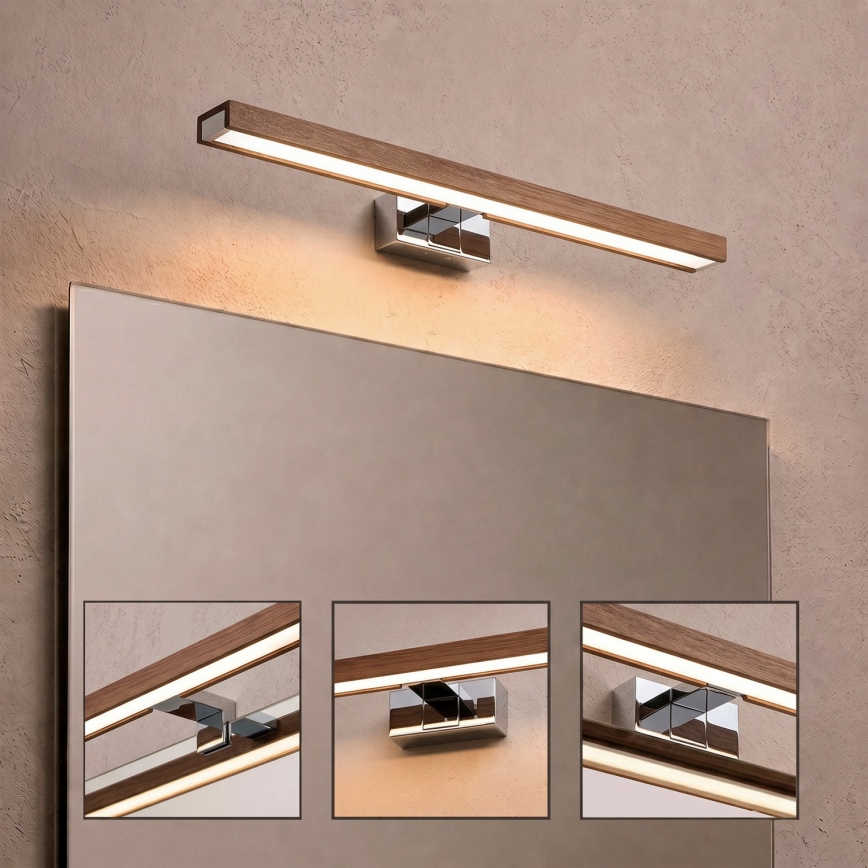 Brilagi - LED-badkamerverlichting voor spiegel 3-in-1 WOODY MIRROR LED/12W/230V 60 cm IP44 glanzend chroom/eik kers