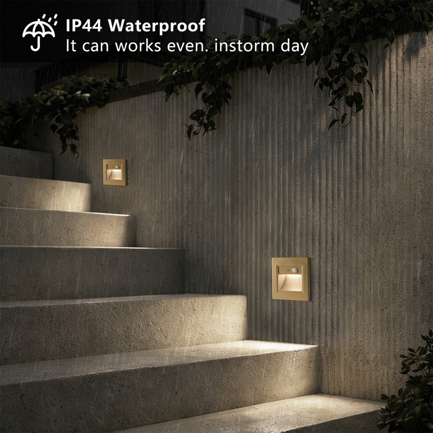 Brilagi - LED trapverlichting met sensor STEP LIGHT LED/1,5W/230V IP44 goudkleurig