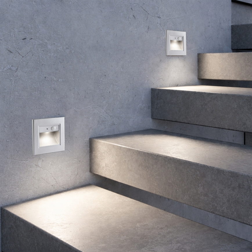 Brilagi - LED-traparmatuur met sensor STEP LIGHT LED/1,5W/230V IP44 zilver