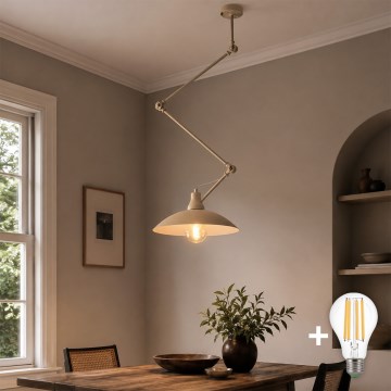 Brilagi - LED verstelbare hanglamp aan stang IRONBEAM 1xE27/60W/230V beige
