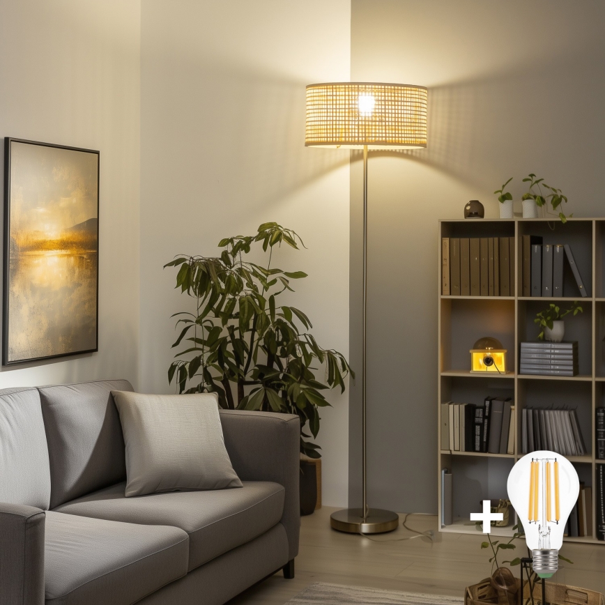 Brilagi - LED vloerlamp CERIA 1xE27/40W/230V Ø 40 cm bamboe/mat chroom