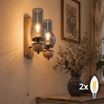 BRILAGI - LED-wandlamp COTTAGE 2xE14/40W/230V eik/rookgrijs
