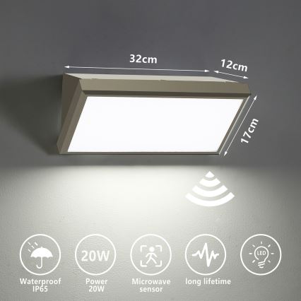 Brilagi - LED Wandlamp voor buiten met sensor TRIANGLE LED/20W/230V grijs IP65