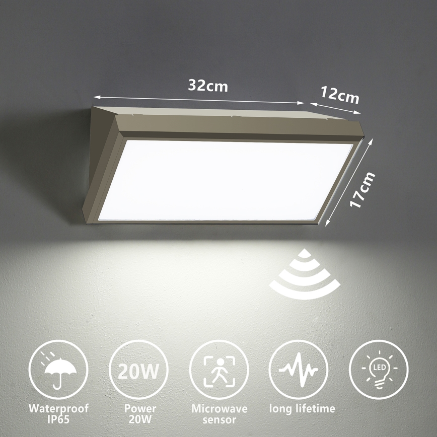 Brilagi - LED Wandlamp voor buiten met sensor TRIANGLE LED/20W/230V grijs IP65