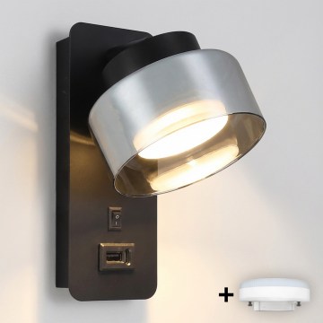 Brilagi - LED Wandlamp met USB-poort AURA LUX 1xGX53/30W/230V zwart/rookkleurig