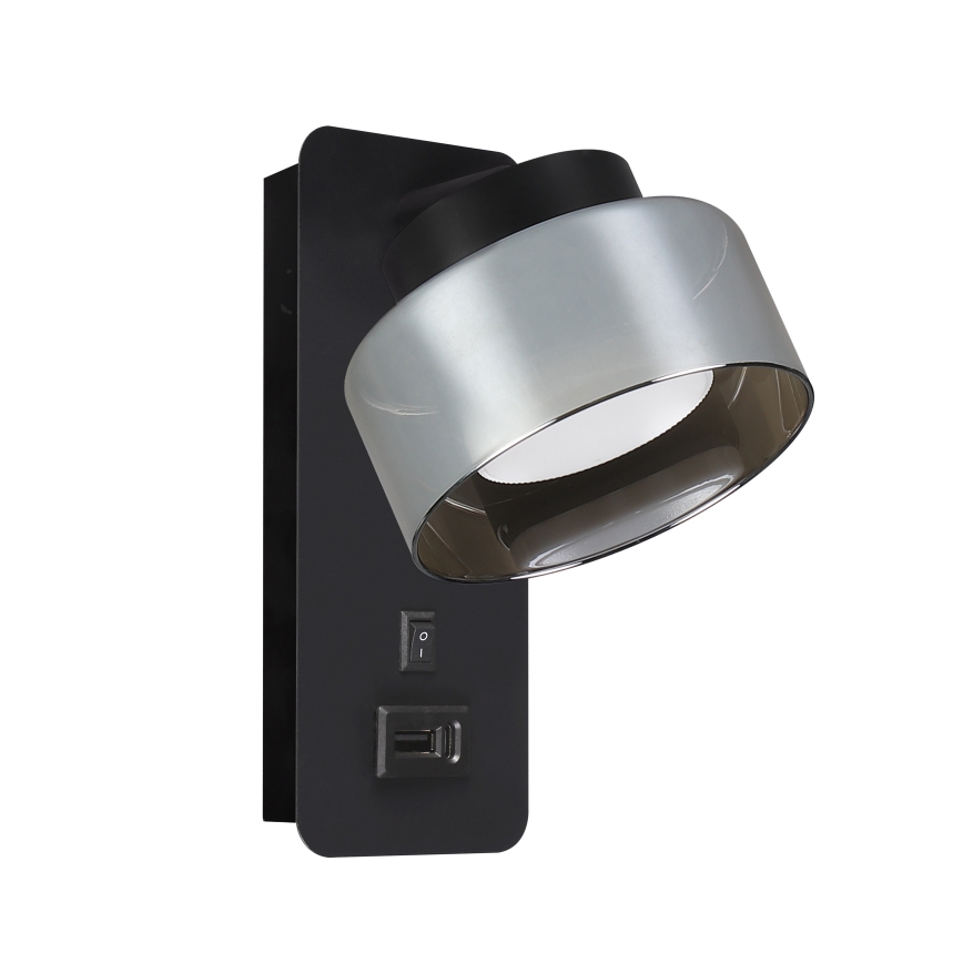 Brilagi - LED Wandlamp met USB-poort AURA LUX 1xGX53/30W/230V zwart/rookkleurig