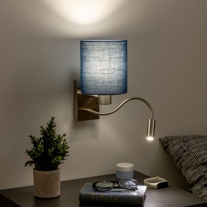 Brilagi - LED Flexibele wandlamp NUBILA 1xE27/25W/230V + LED/3W mat chroom/donkerblauw