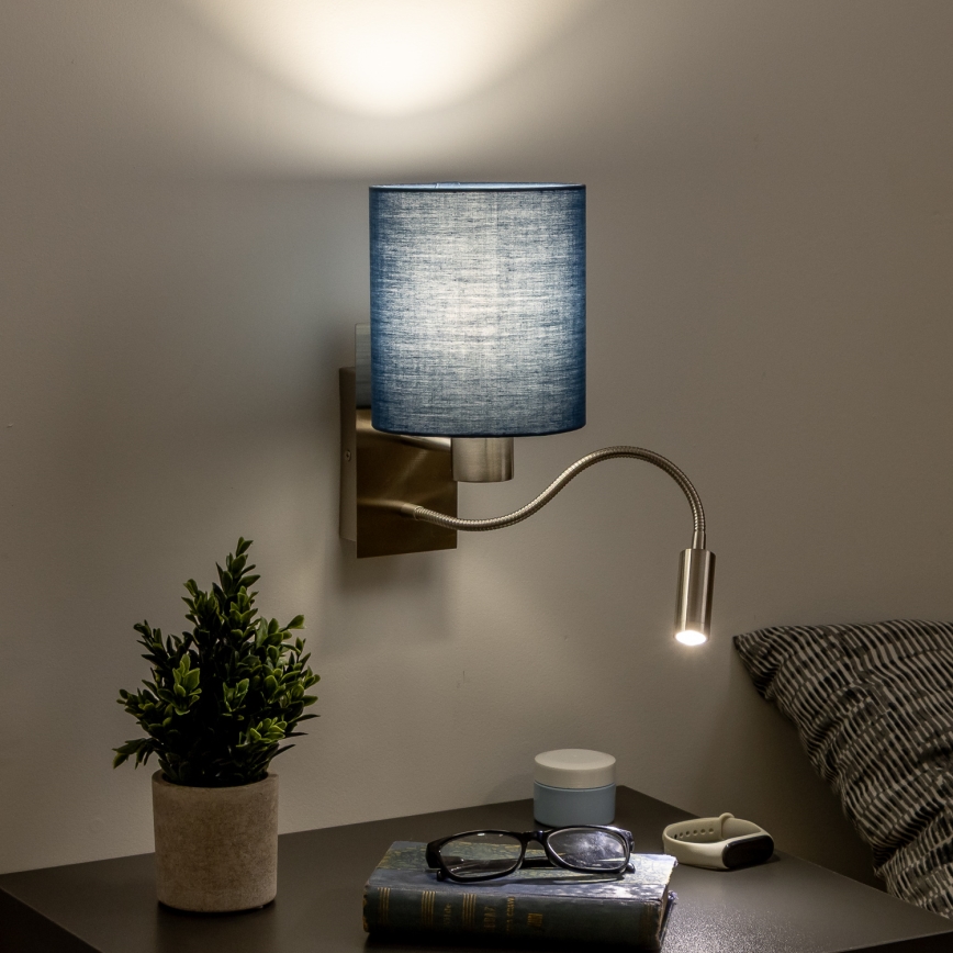 Brilagi - LED Flexibele wandlamp NUBILA 1xE27/25W/230V + LED/3W mat chroom/donkerblauw