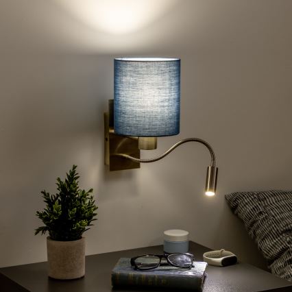 Brilagi - LED Flexibele wandlamp NUBILA 1xE27/25W/230V+ LED/3W messing/donkerblauw