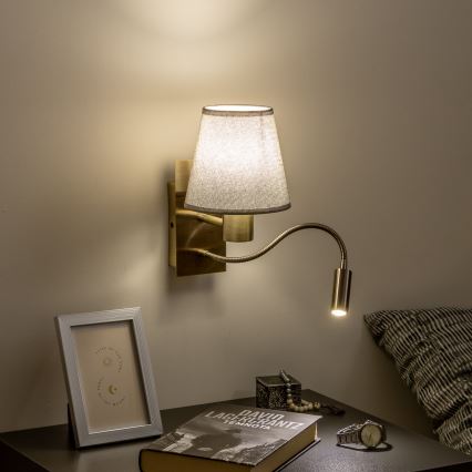 Brilagi - LED Flexibele wandlamp NUBILA 1xE27/25W/230V + LED/3W messing/grijs