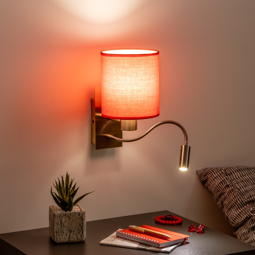 Brilagi - LED Flexibele wandlamp NUBILA 1xE27/25W/230V + LED/3W messing/rood