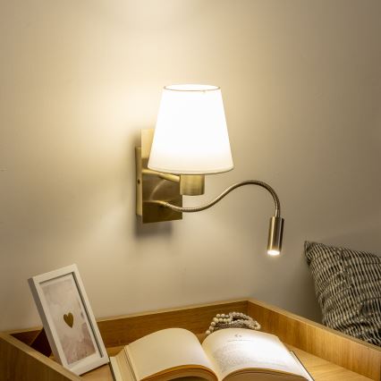 Brilagi - LED Flexibele wandlamp NUBILA 1xE27/25W/230V + LED/3W messing/wit