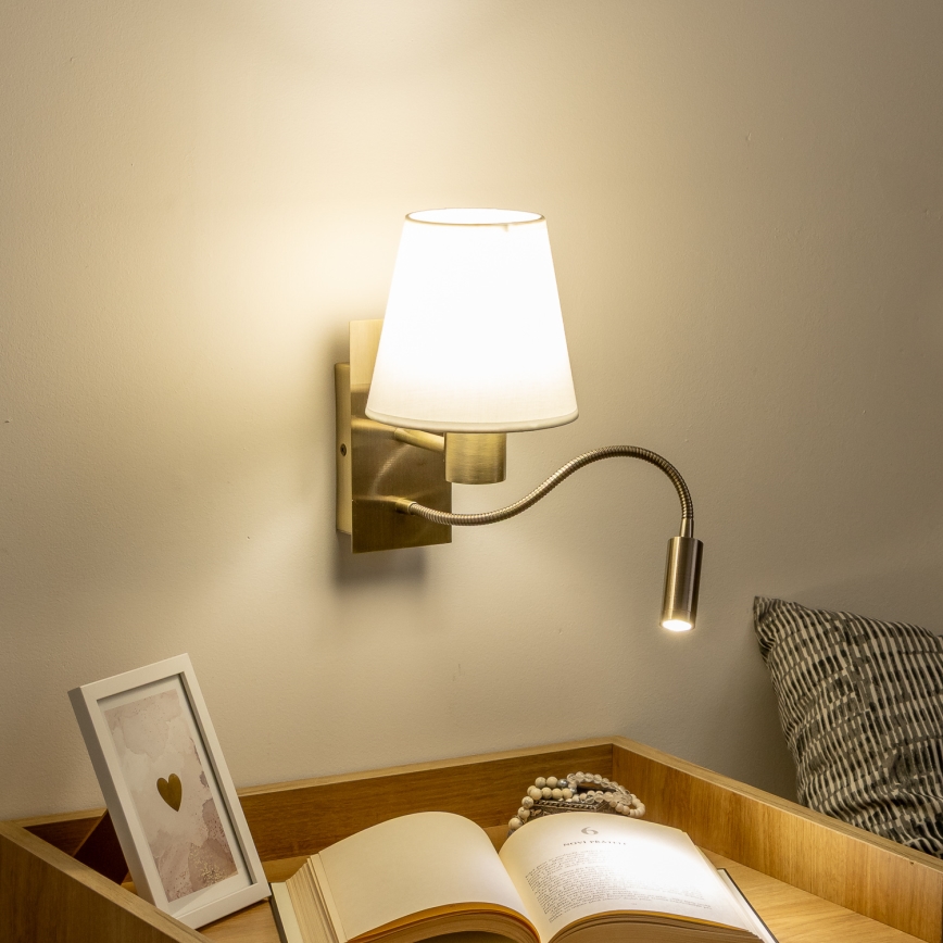 Brilagi - LED Flexibele wandlamp NUBILA 1xE27/25W/230V + LED/3W messing/wit