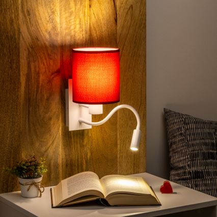 Brilagi - LED Flexibele wandlamp NUBILA 1xE27/25W/230V + LED/3W wit/Pompejaanse rood