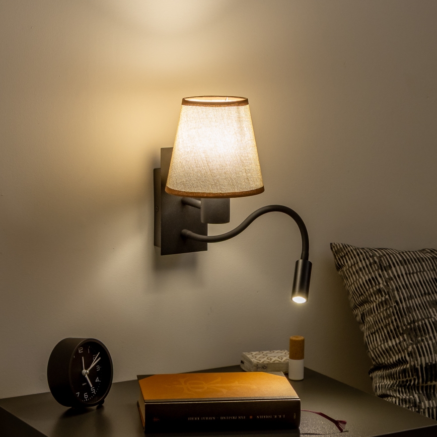 Brilagi - LED Flexibele wandlamp NUBILA 1xE27/25W/230V + LED/3W zwart/bruin