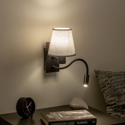 Brilagi - LED Flexibele wandlamp NUBILA 1xE27/25W/230V + LED/3W zwart/grijs