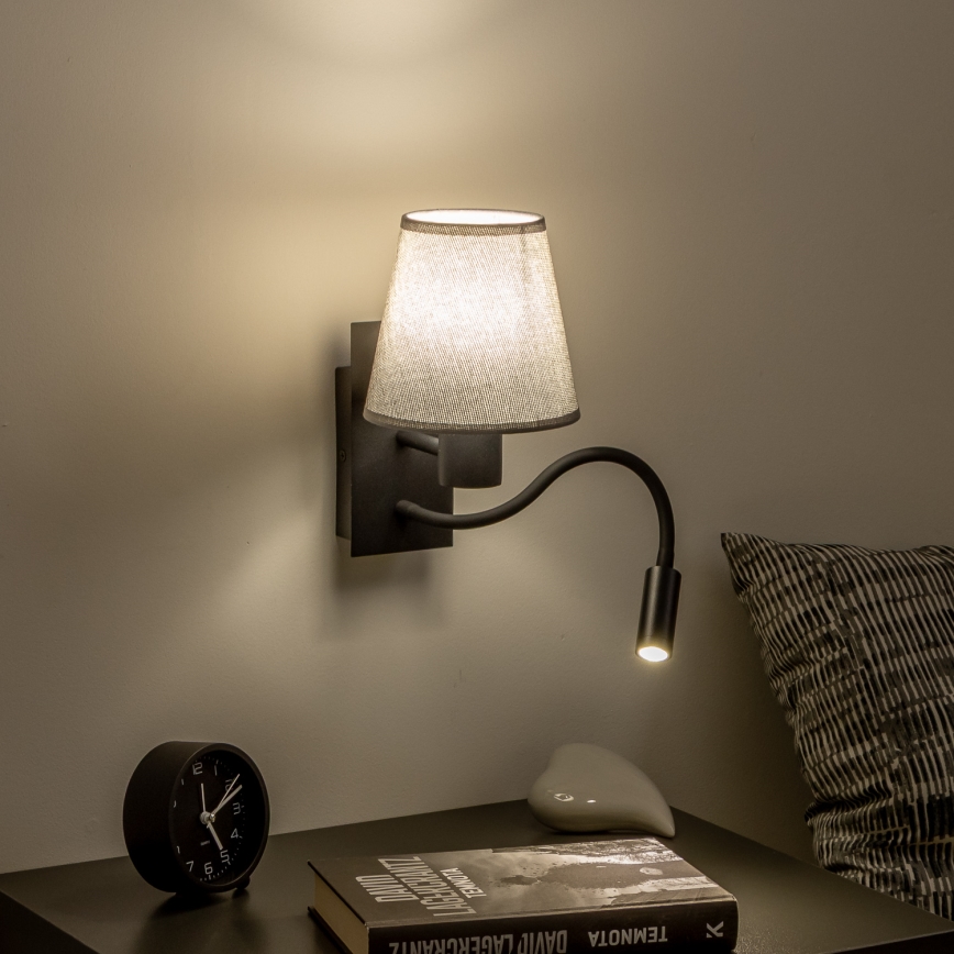 Brilagi - LED Flexibele wandlamp NUBILA 1xE27/25W/230V + LED/3W zwart/grijs