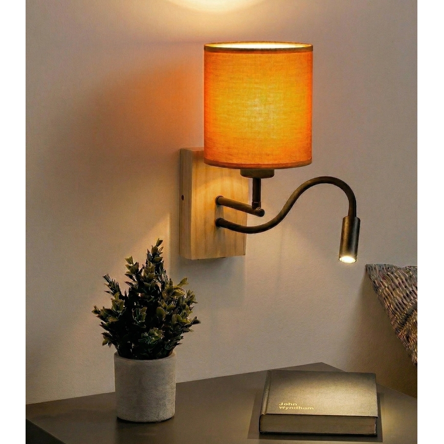 Brilagi - LED flexibele wandlamp NUBILA WOOD 1xE27/25W/230V + LED/3W eiken/zwart/oranje