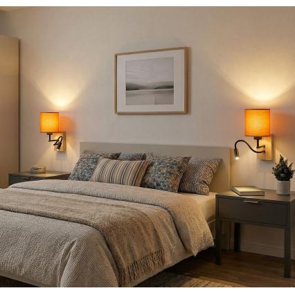 Brilagi - LED flexibele wandlamp NUBILA WOOD 1xE27/25W/230V + LED/3W eiken/zwart/oranje